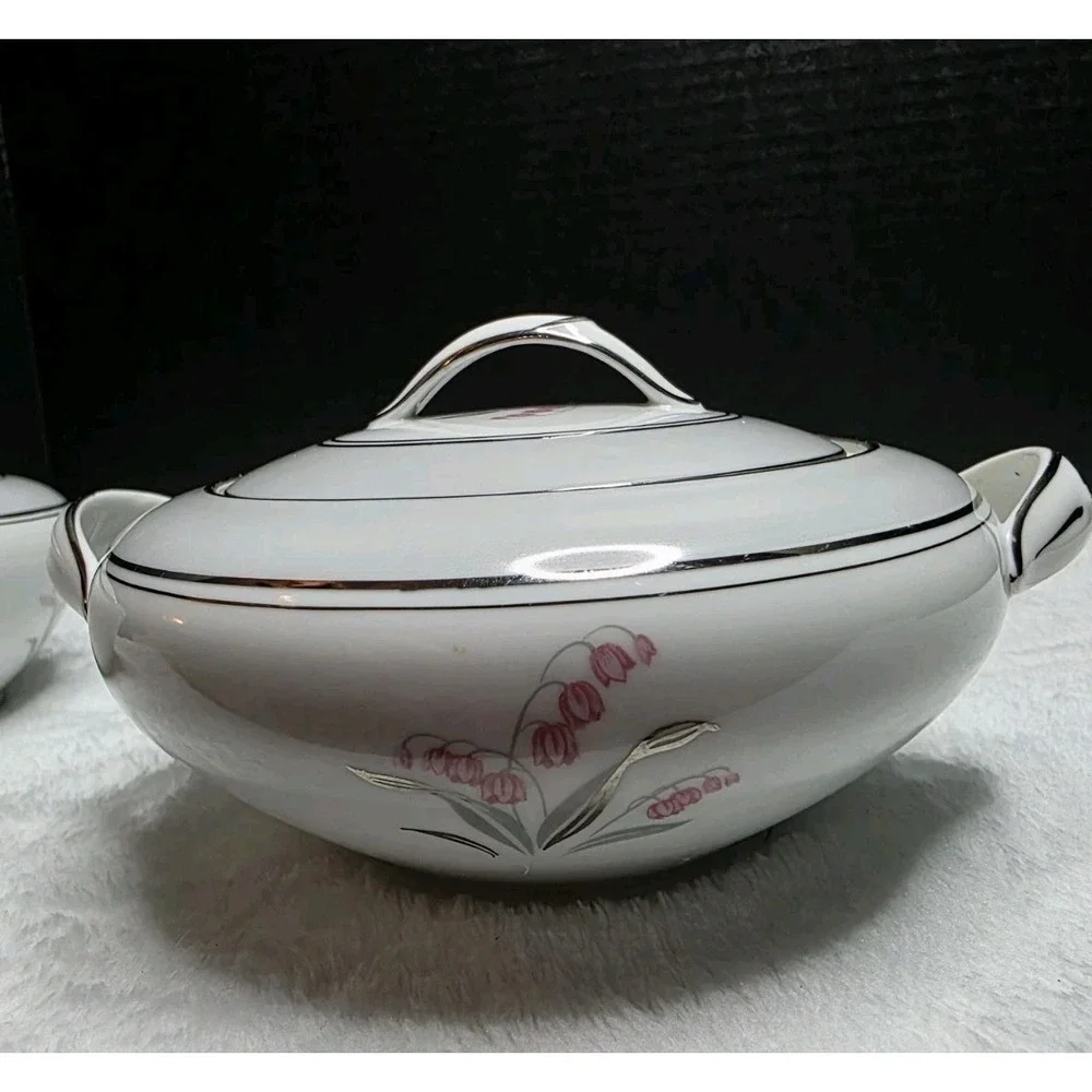 MCM‎ Vintage Noritake Sugar Bowl & Creamer 5518, with Pink Lily of the Valley